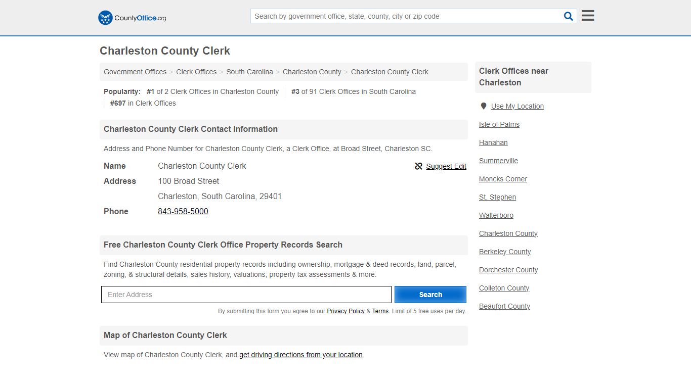 Charleston County Clerk - Charleston, SC (Address and Phone)